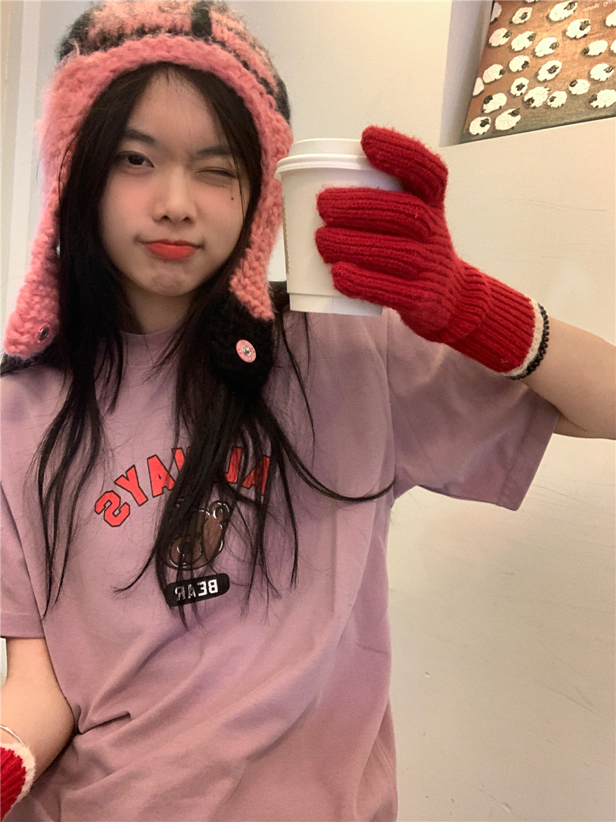 實拍！可愛小熊印花簡約內搭短袖T恤女