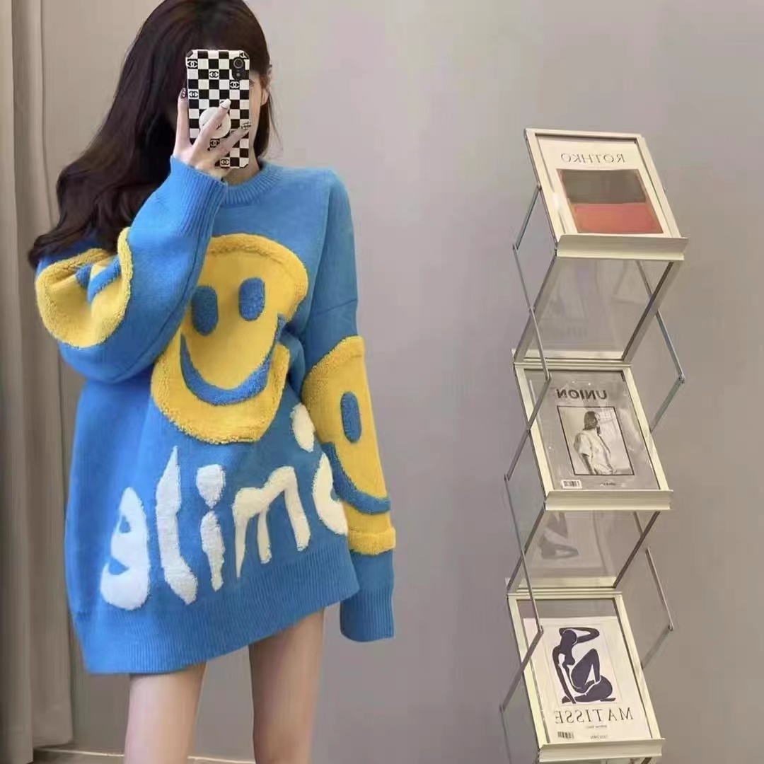 笑臉毛衣女2023秋冬新款寬鬆顯瘦慵懶風高級感女士上衣潮
