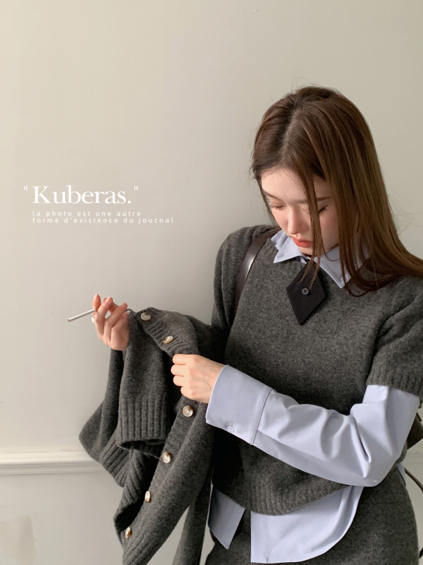 KUBERAS 月光舒曼 小眾時髦優雅高級寬鬆菱形領帶襯衫襯衣 2色入