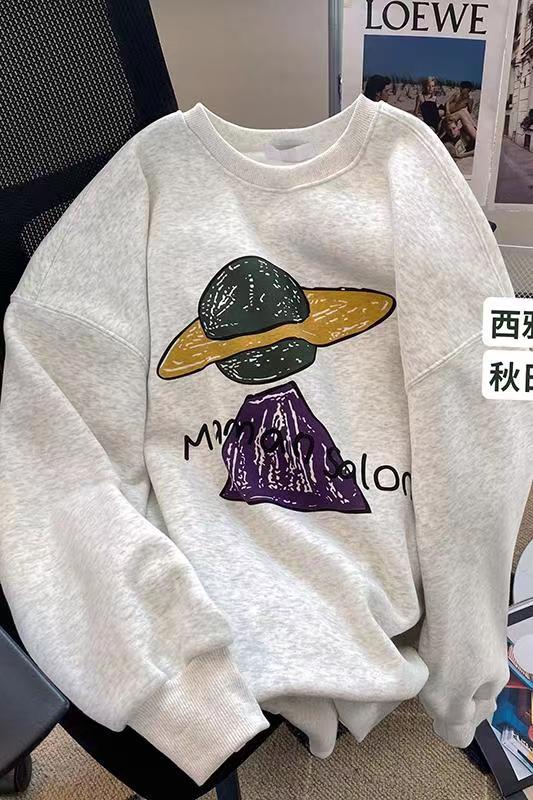 薄款華棉牛奶絲 加絨華棉銀狐絨 圓領印花衛衣女情侶質量