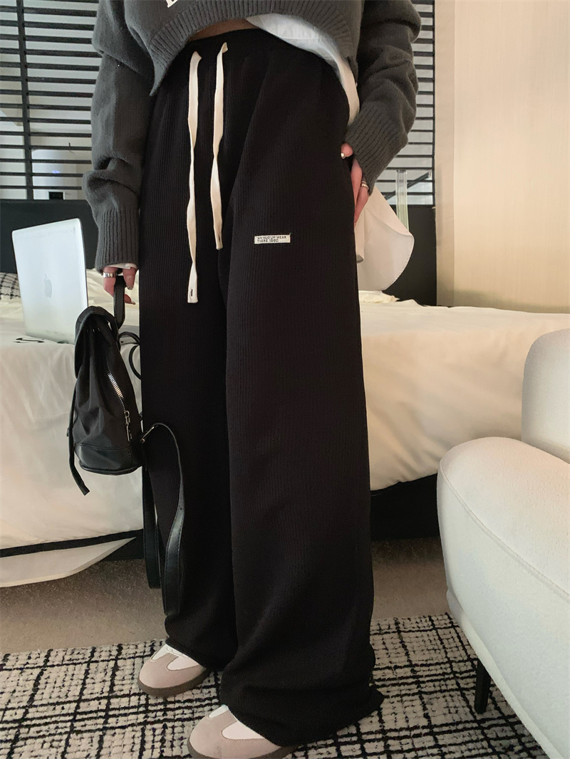 實拍 秋冬百搭抽繩直筒休閒闊腿褲女