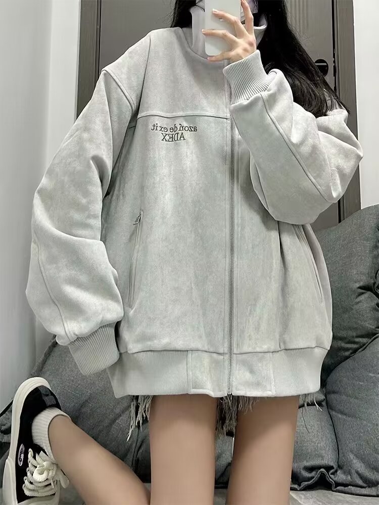 American retro oversize jacket women's autumn and winter 2023 new design baseball uniform