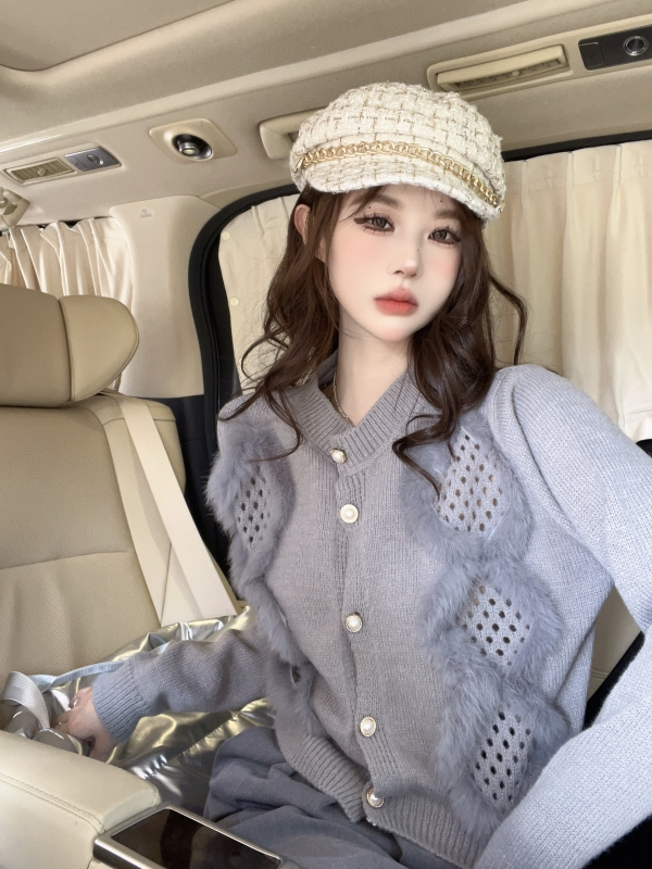 今年流行漂亮毛衣開衫外套女秋冬2023新款鏤空軟糯毛絨加厚打底衫