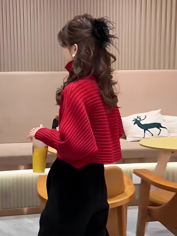 高領短款毛衣女2023秋冬季新款高級感慵懶風寬鬆軟糯百搭針織開衫