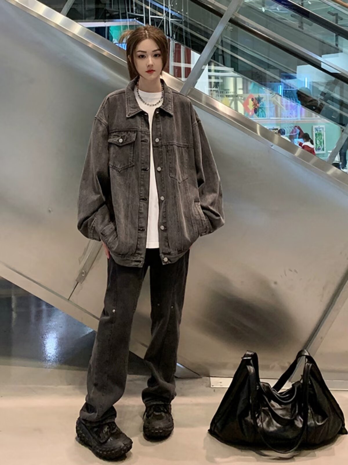潮牌牛仔外套女春秋美式復古工裝牛仔衣高街痞帥情侶裝底特律夾克