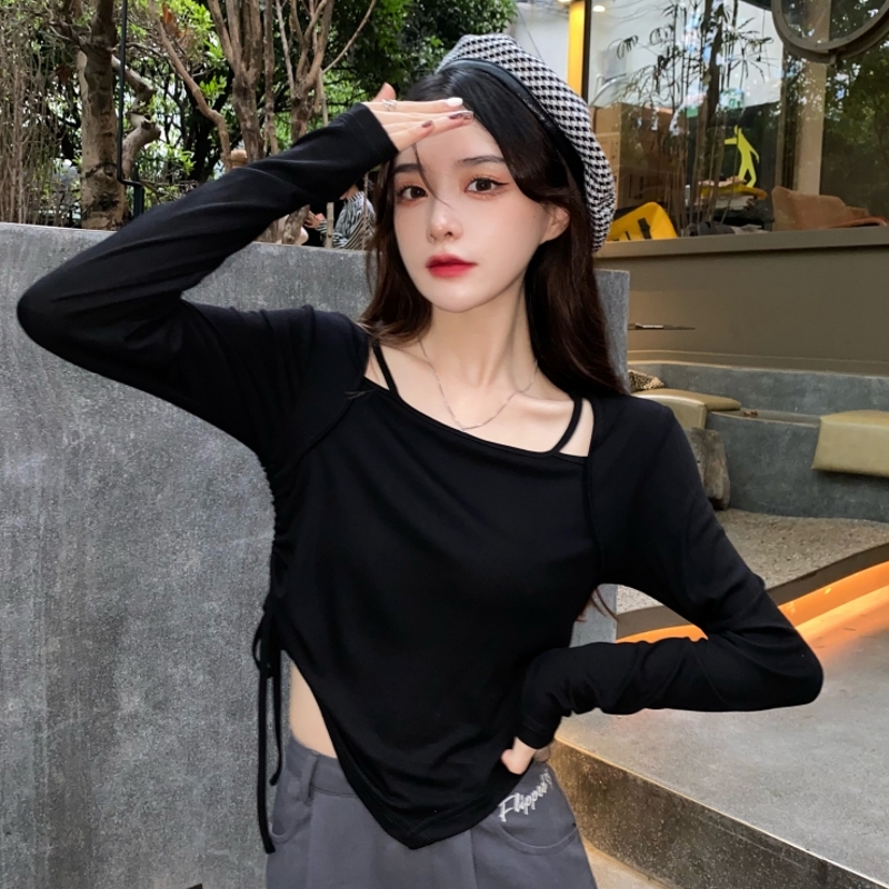 實拍  有氨德絨  修身設計感打底衫女磨毛長袖T恤女秋冬裝