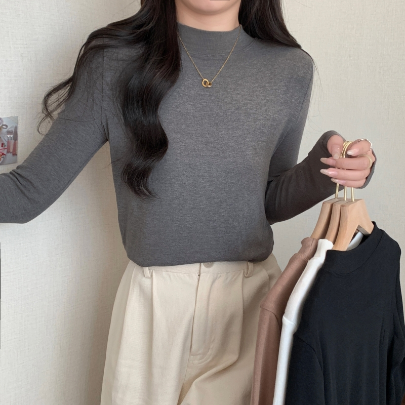 實拍  有氨德絨  磨毛打底衫女小高領長袖T恤女修身秋冬裝