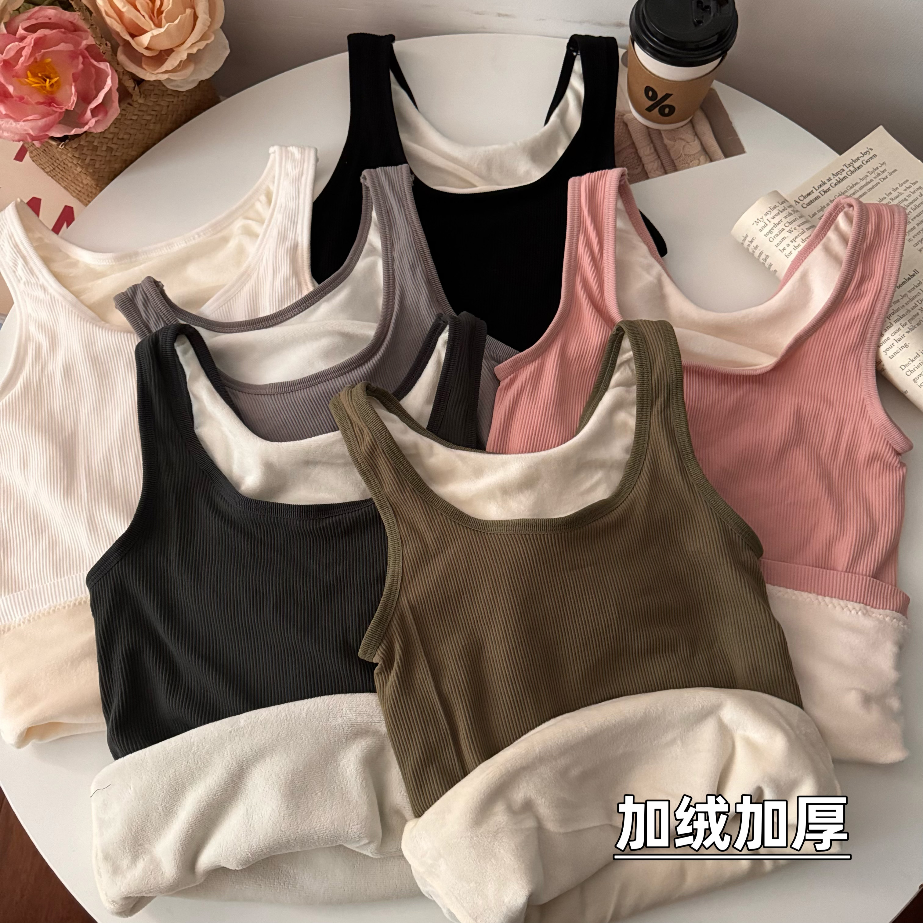 實拍秋冬韓版加絨加厚保暖無袖背心修身顯瘦打底上衣
