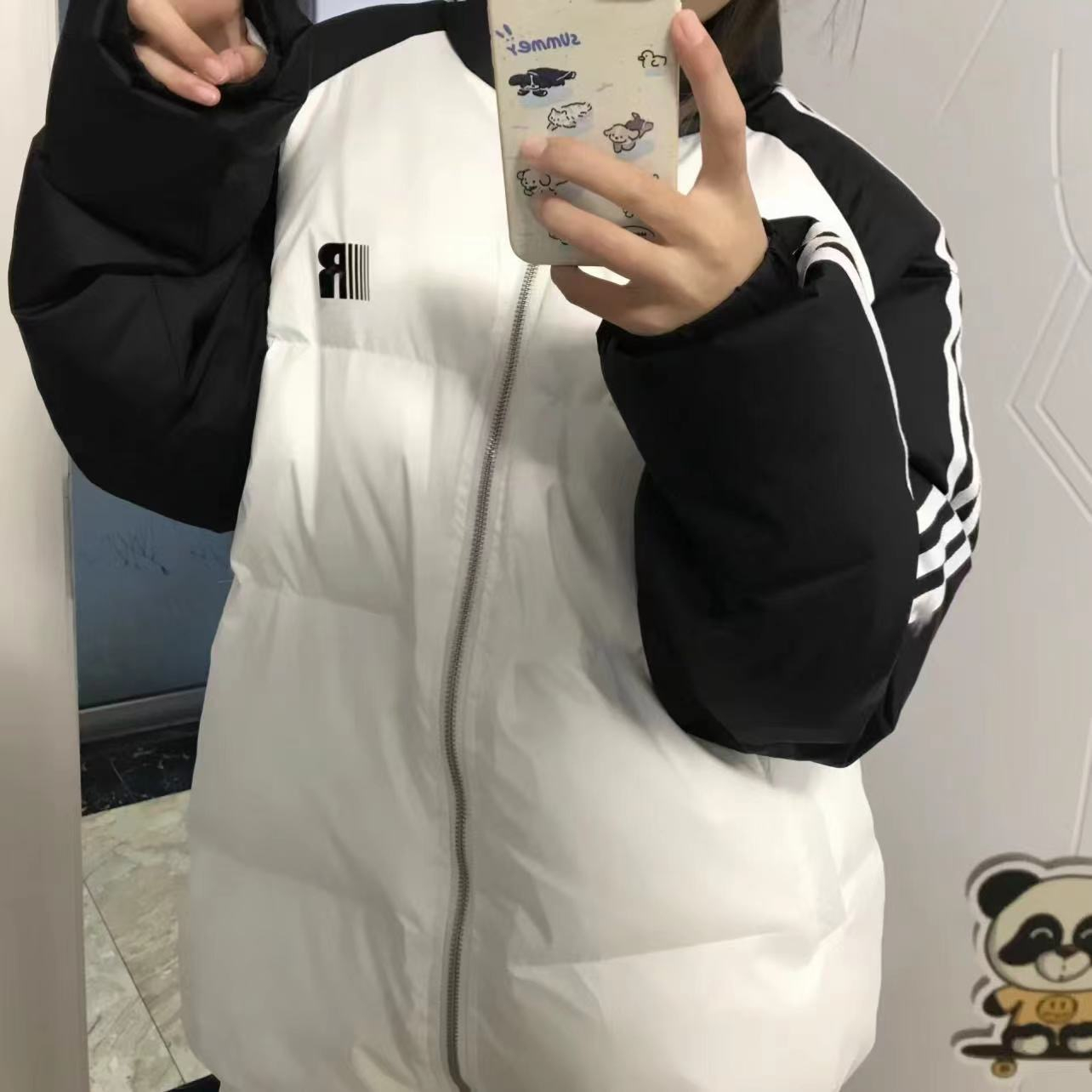 National trend American style color block striped stand collar winter warm couple wear loose top jacket