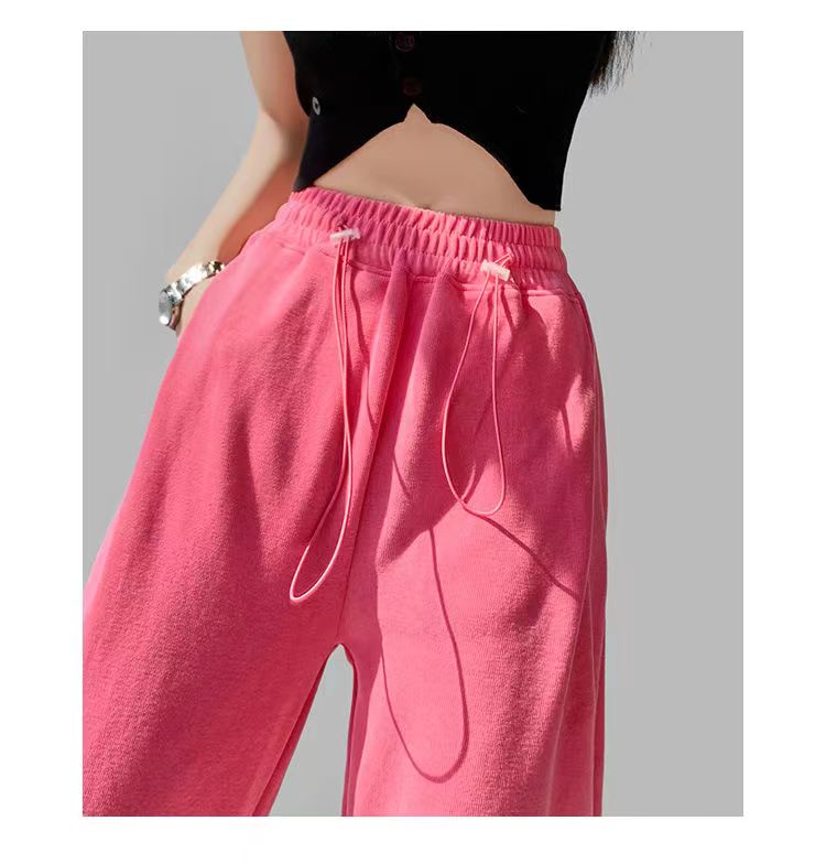 European and American style hot girls loose slimming sports pants women's new high waist pink leggings sweatpants