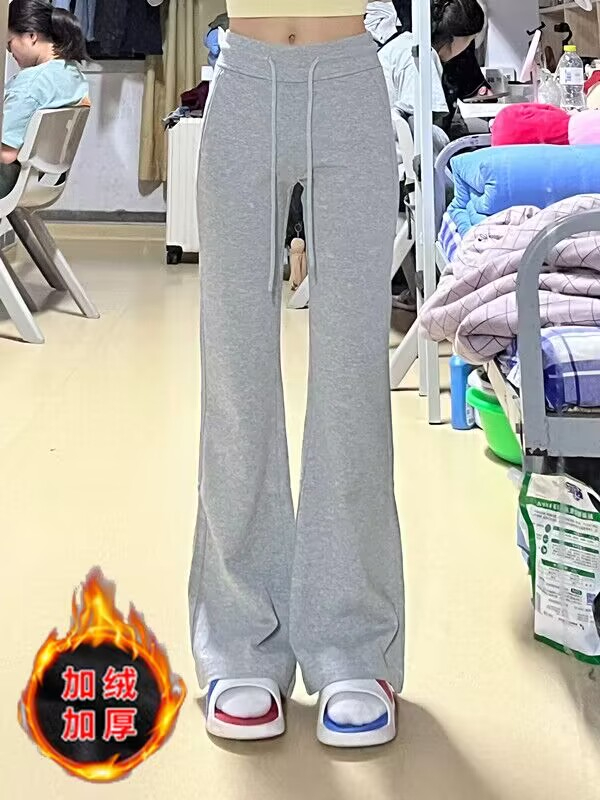 原版冬季韓版級品磨毛絨微喇闊腿褲拖地褲休閒加絨運動褲女