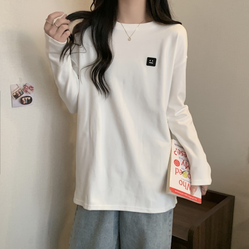 實拍  有氨德絨  貼標長袖T恤女磨毛保暖打底衫秋冬裝
