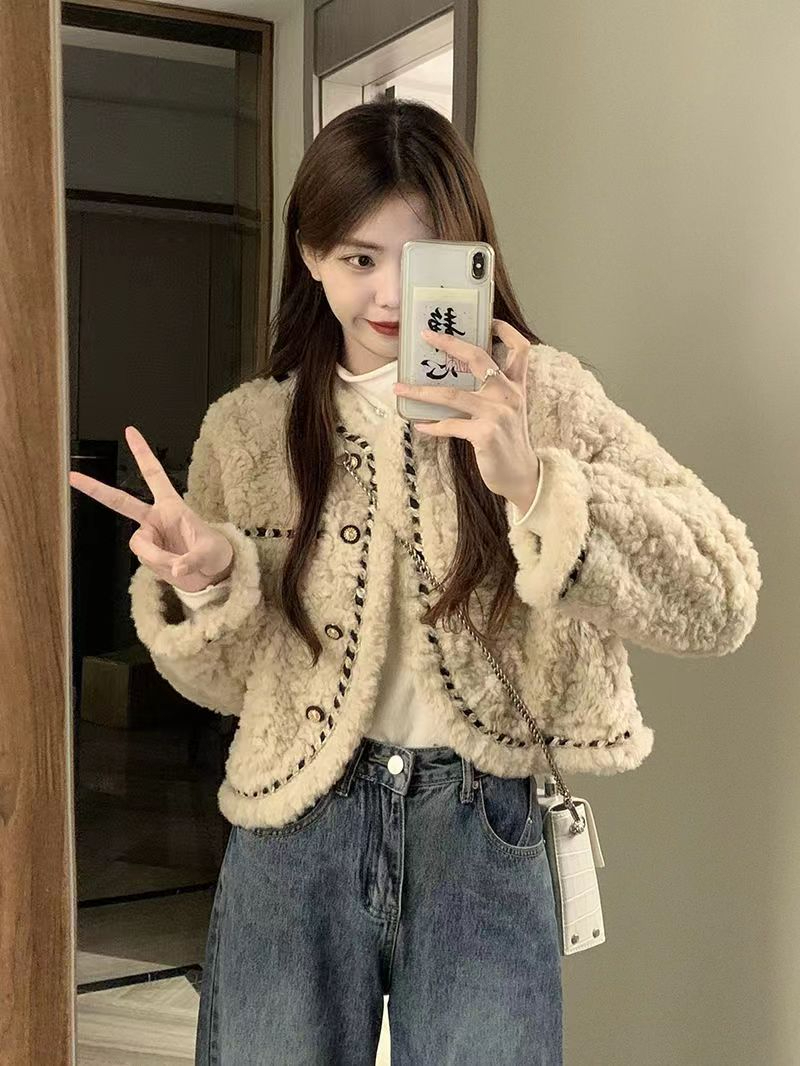 Xiaoxiangfeng jacket women's winter 2023 new imitation lamb wool loose short style high-end street long-sleeved cotton coat