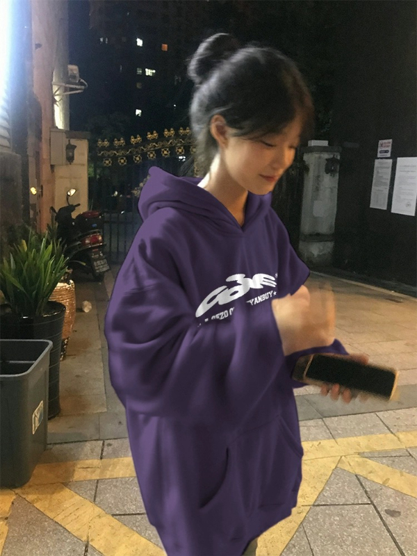 鳶尾紫多巴胺穿搭秋冬上衣女2024新款連帽衛衣女冬季加絨加厚外套