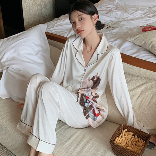 小众设计睡衣女2024年韩版新款长袖卡通可外穿开衫宽松时尚家居服