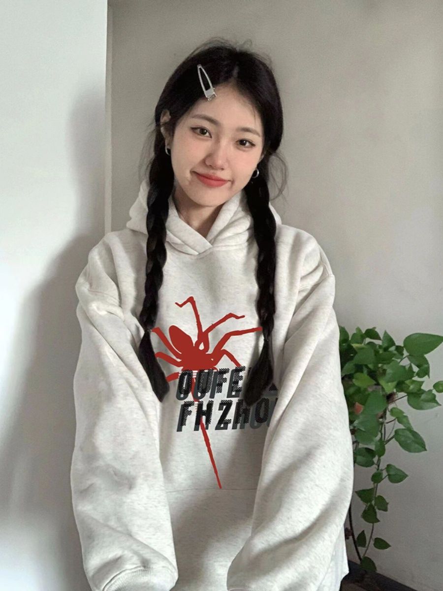 官圖華棉複合薄款310克/加絨410克秋冬裝衛衣女印花
