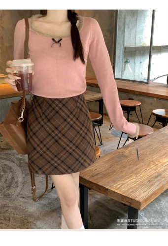 Short bow sweater for women in autumn and winter  new style lazy style high-end super good-looking inner pullover sweater