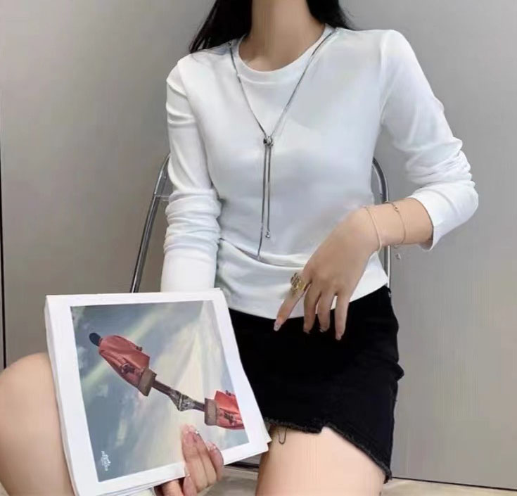 American design long-sleeved T-shirt for women in early autumn, slim fit, round neck, foreign style short bottoming shirt top