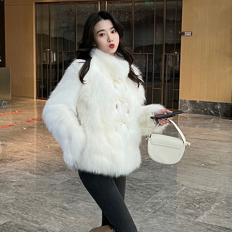 Pearl button fur coat fur coat slimming coat 2023 autumn and winter thickened new style imitation fox fur young celebrity style