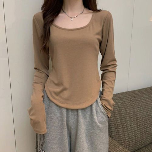 Long-sleeved T-shirt women's new autumn and winter trendy ins irregular slim student casual short top girl's bottoming shirt