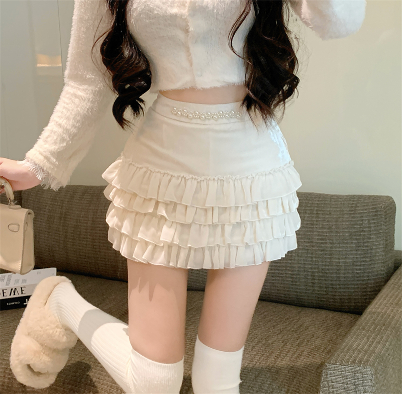 實拍~甜辣少女釘珠裙子絲絨半身裙女冬季百搭顯瘦小個子短裙