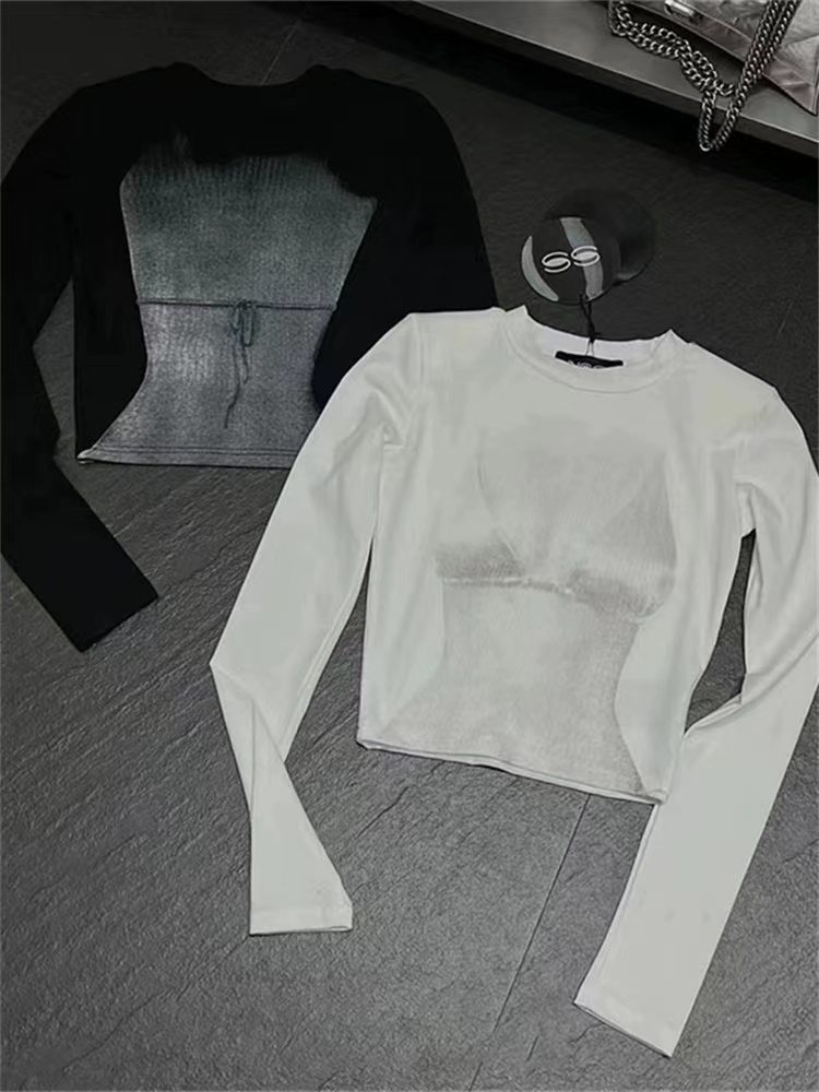 人棉260克官方歐美修身刺繡T恤女早秋純欲風辣妹上衣