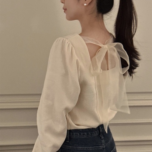 Korean style French style age-reducing annual party/party/Christmas back bow tie shirt top