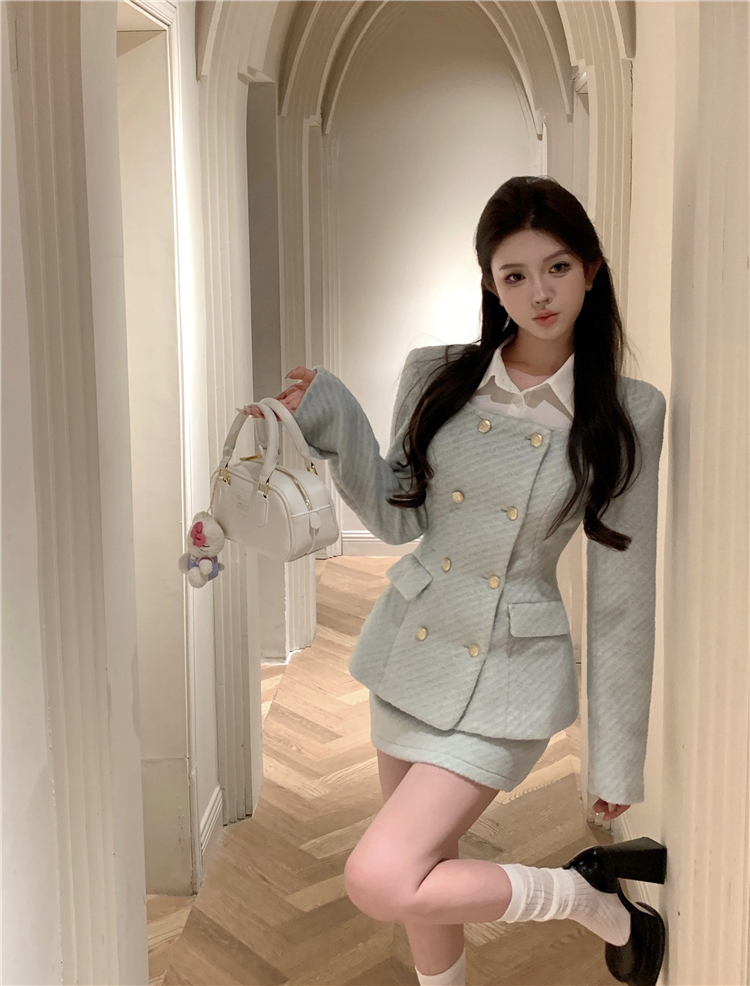 Real shot!  Xiaoxiangfeng textured thick woolen coat women's winter woolen skirt suit