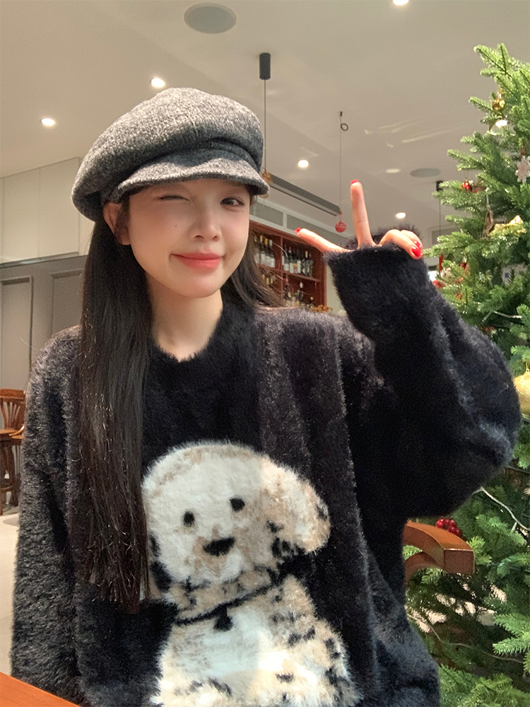 實拍 可愛小狗~秋冬仿水貂毛黑色系小狗毛衣