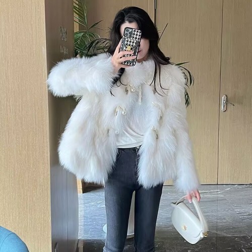 Pearl button fur coat fur coat slimming coat 2023 autumn and winter thickened new style imitation fox fur young celebrity style