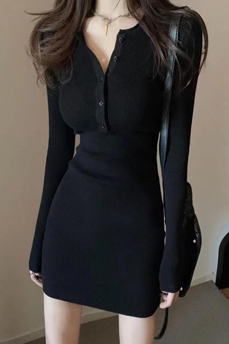 辣妹毛衣裙黑色短裙緊身冬裙打底性感純欲包臀針織連衣裙子女秋冬