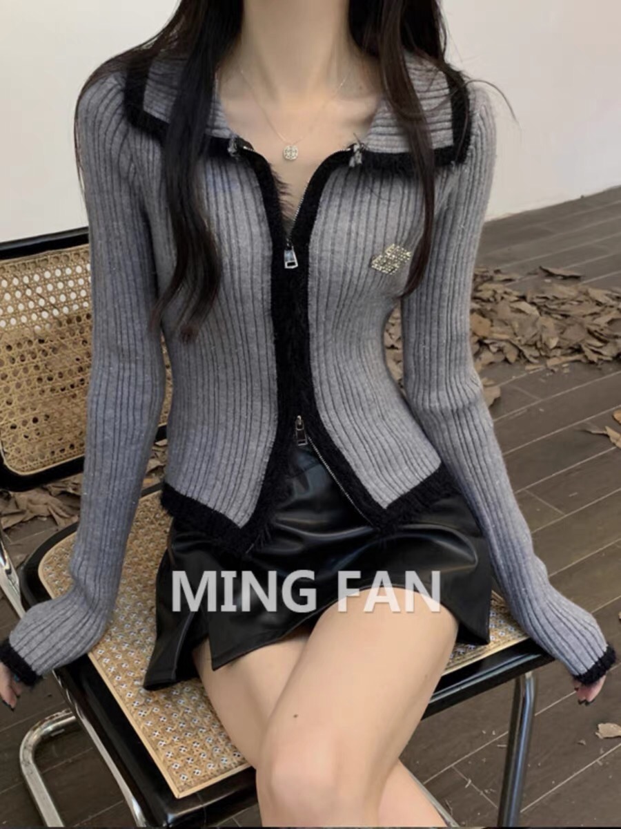 早安樊樊 立體絞花紋刺繡小標設計毛衣女冬小立領針織開衫外套
