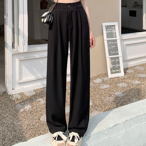 Original Wide Leg Pants for Girls - Spring and Summer Thin Version High-Waisted Advanced Feel Black Straight Leg Pants Casual Suit Pants