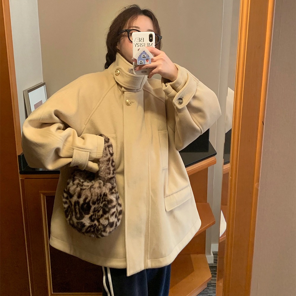 South Korea's Dongdaemun French-style stand-up collar warm quilted thickened casual loose woolen cotton jacket