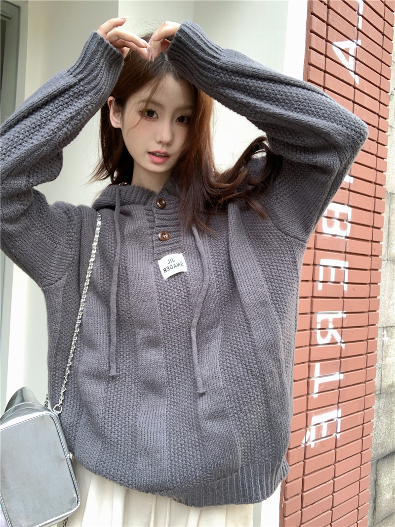實拍 韓版寬鬆慵懶風軟糯兩粒扣豎條套頭毛衣針織衫女