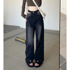 Wide-leg jeans for women, loose, spring and autumn 2024 new hot girl high-waist design, slimming, versatile floor-length pants, trendy