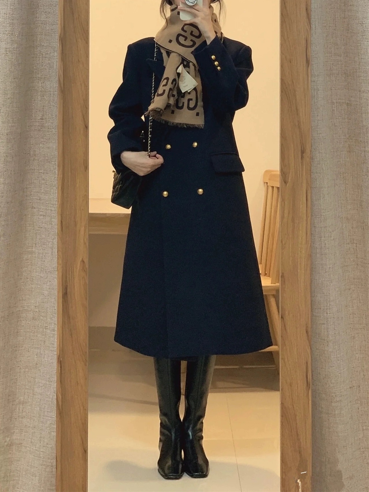 Black woolen coat women's mid-length 2023 autumn and winter new Korean style Hepburn style loose thickened woolen coat