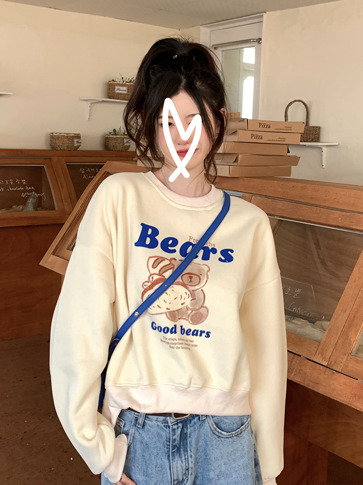 重磅純棉330克/加絨銀狐絨甜酷風短款小個子衛衣女寬鬆顯瘦上衣