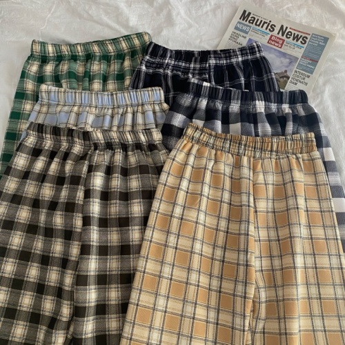 Black and White Checkered Women's Autumn/Winter Lamb Wool Wide Leg Pants High Waisted Straight Leg Casual Pants Ins Trend