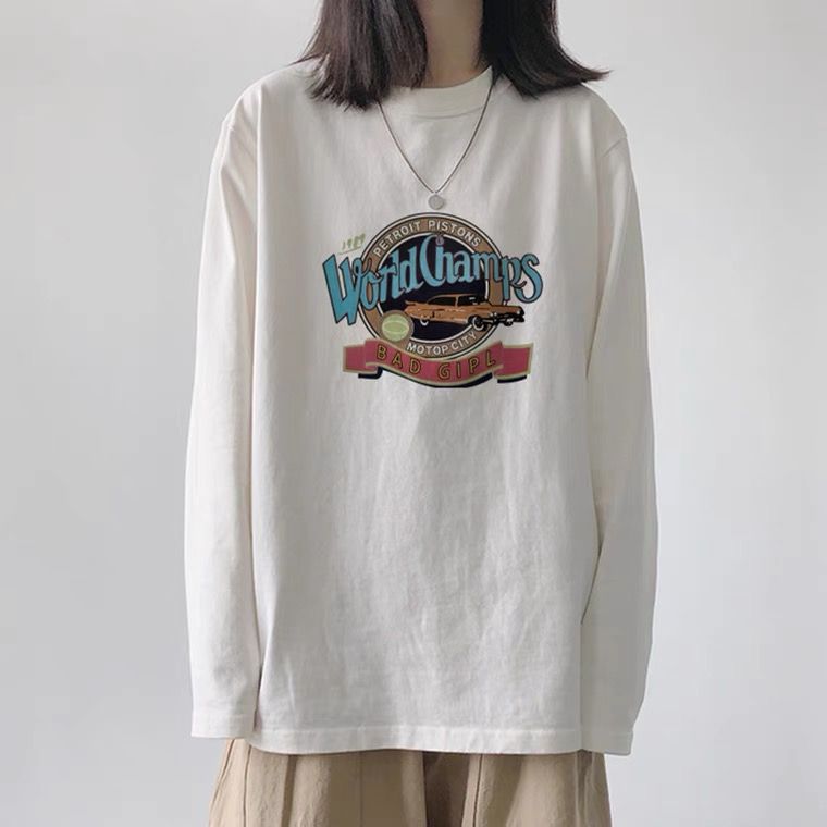 白色韓版長袖t恤女寬鬆大碼女潮