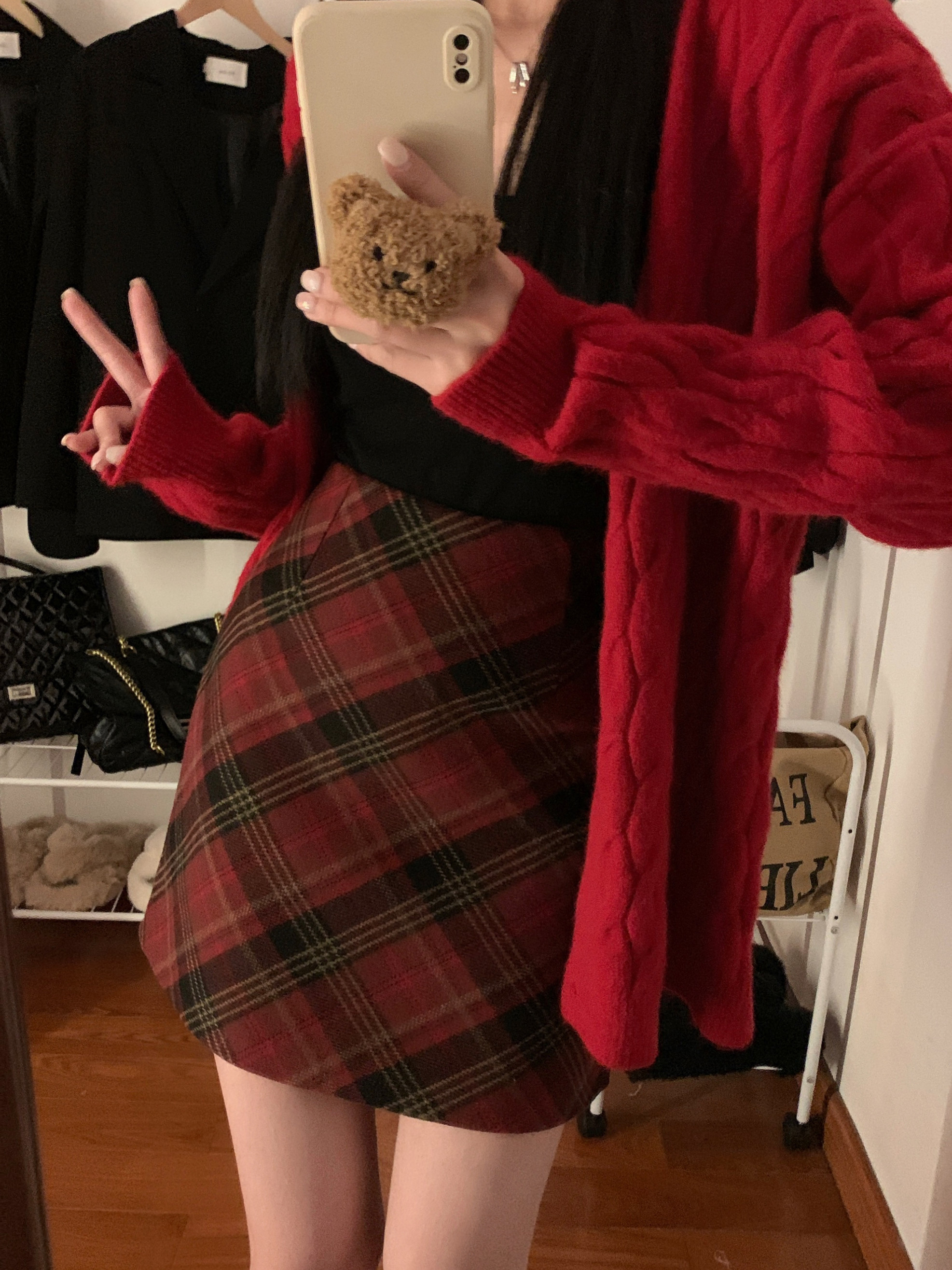 實拍 半身裙女秋款格子毛呢高腰復古小個子a字包臀裙短裙裙子
