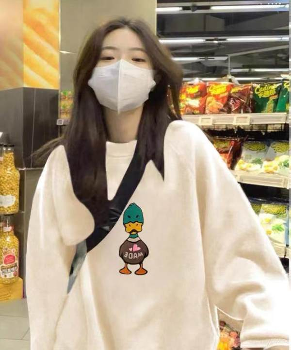 2023新款加絨加厚印花衛衣女圓領簡約高級感上衣