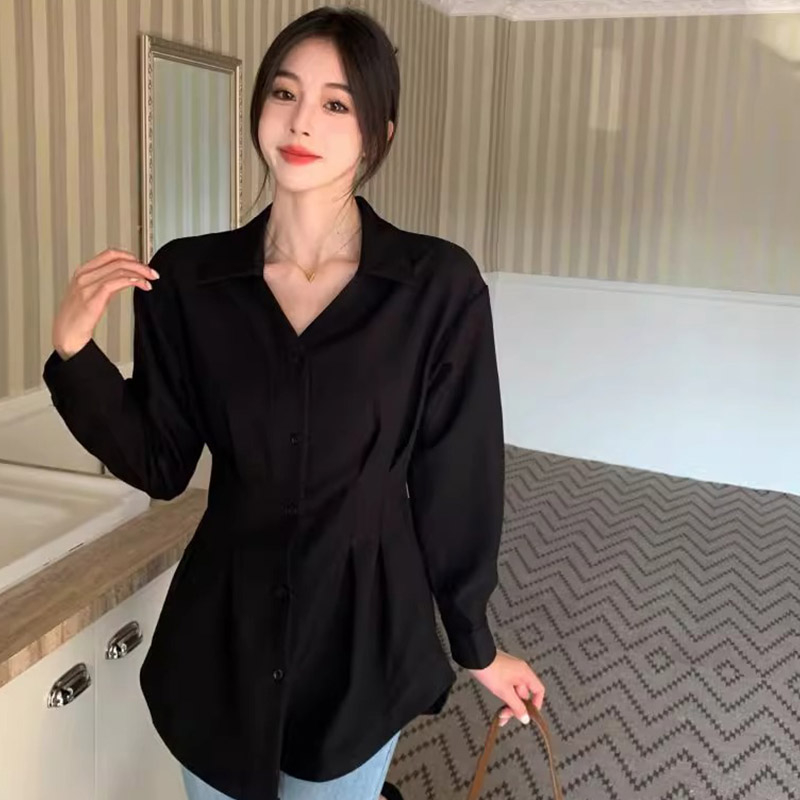 Dropped shoulder sleeves and waisted shirts for outer wear for women, spring and autumn style layered casual shirts, high-end tops