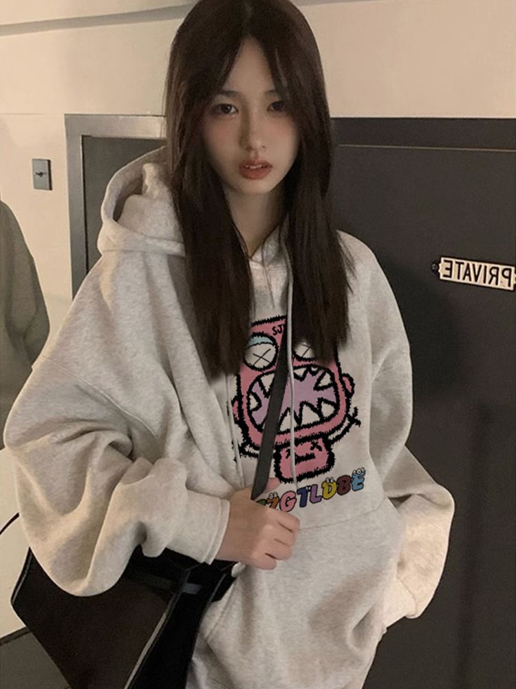 官圖華棉複合薄款310克/加絨410克秋冬裝衛衣女印花