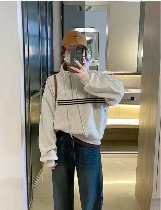 連帽加絨加厚長袖衛衣女2023秋冬新款網紅款上衣女