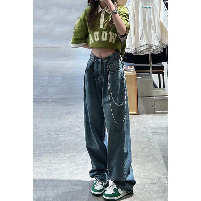Jeans for Women 2024 Spring Retro Niche Ribbon Design Versatile Washed Distressed Casual Pants