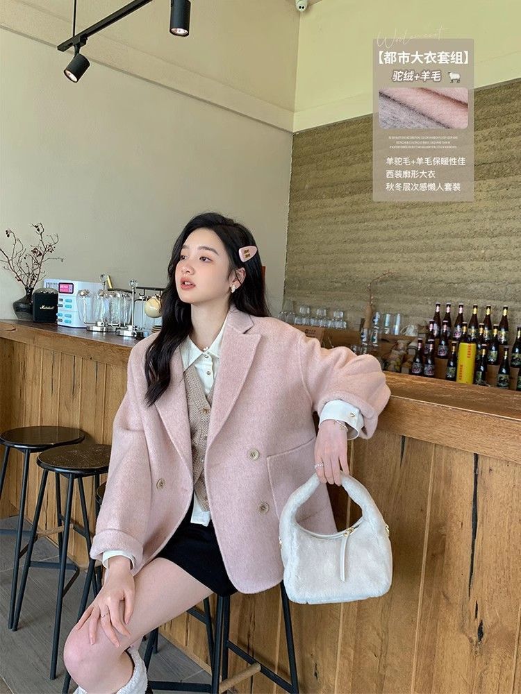 New autumn and winter high-end, foreign, loose, versatile, casual, small, woolen suit jacket, women's woolen coat