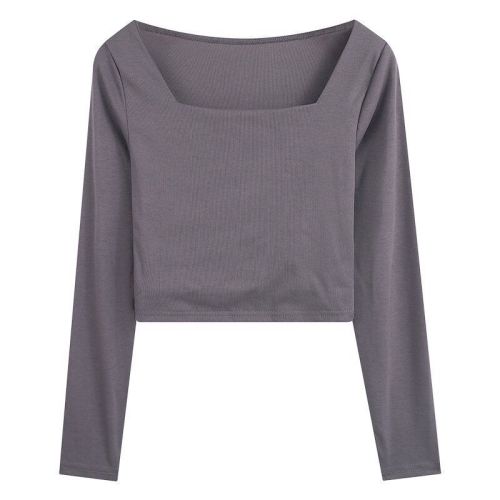 Hot Girl Square Neck Short Top Women 2023 Autumn and Winter New Slim Fit Bottoming Shirt Long Sleeve T-Shirt for Women