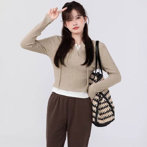 Original workmanship color-blocked drawstring hooded long-sleeved T-shirt for women  autumn and winter Korean version sweet and cool commuter solid color top