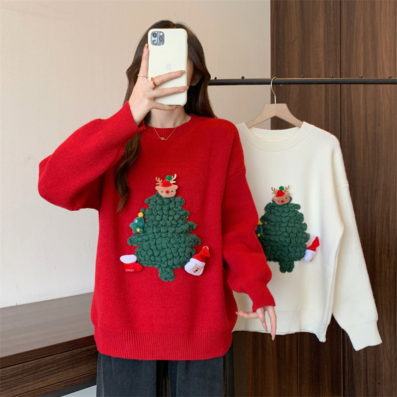 美式氛圍感聖誕節紅色毛衣女秋冬加厚寬鬆慵懶風針織衫上衣